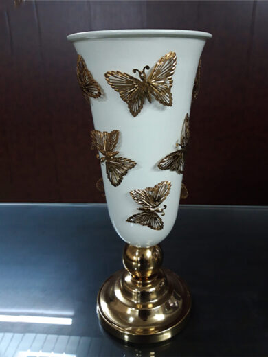 White Vase with Gold Butterflies