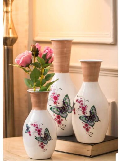 Pair of White Vases with Flowers