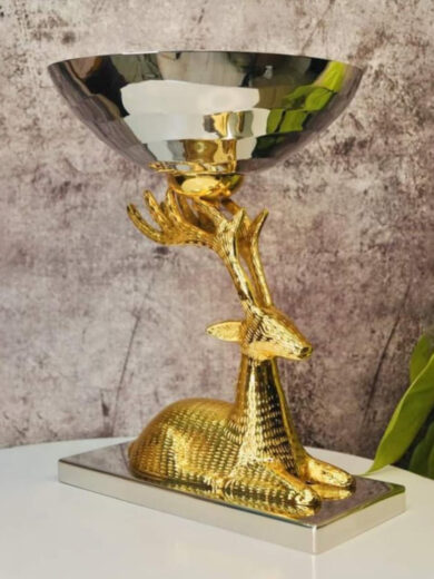 "Stainless Steel Deer Statue with Bowl"|
