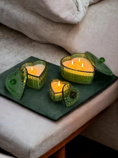 Green Heart Shaped Candle Holders with Lids