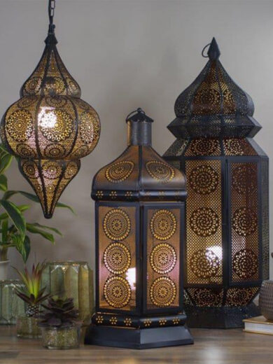 Black and Gold Moroccan Style hanging Lanterns